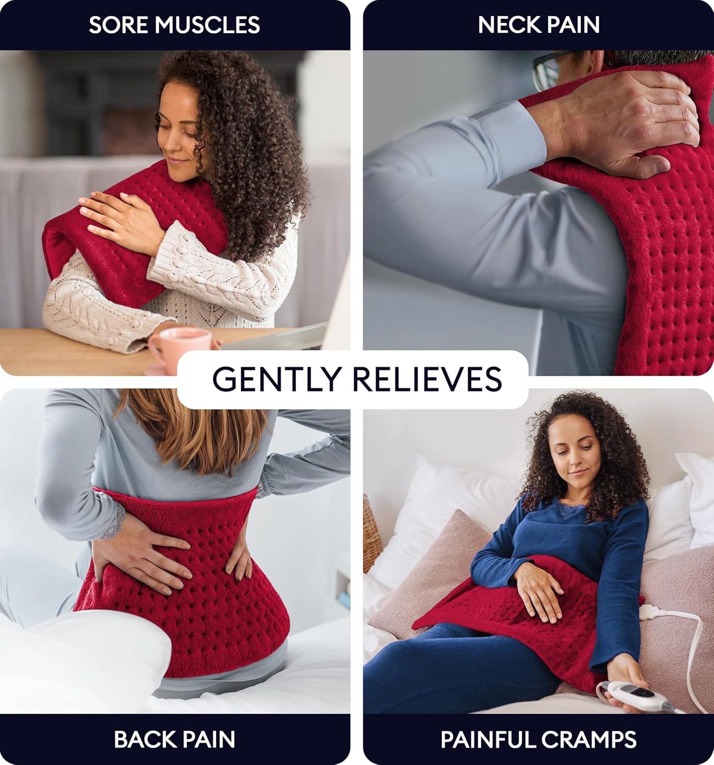 GENIANI Electric Throw - XL Heating Pad for Back Pain & Menstrual Pain Relief, Auto Shut Off, Machine Washable, Moist Heat Pad for Neck and Shoulder, Cramps Relief, Heat Patche Viva Magenta 12'‘×24’’