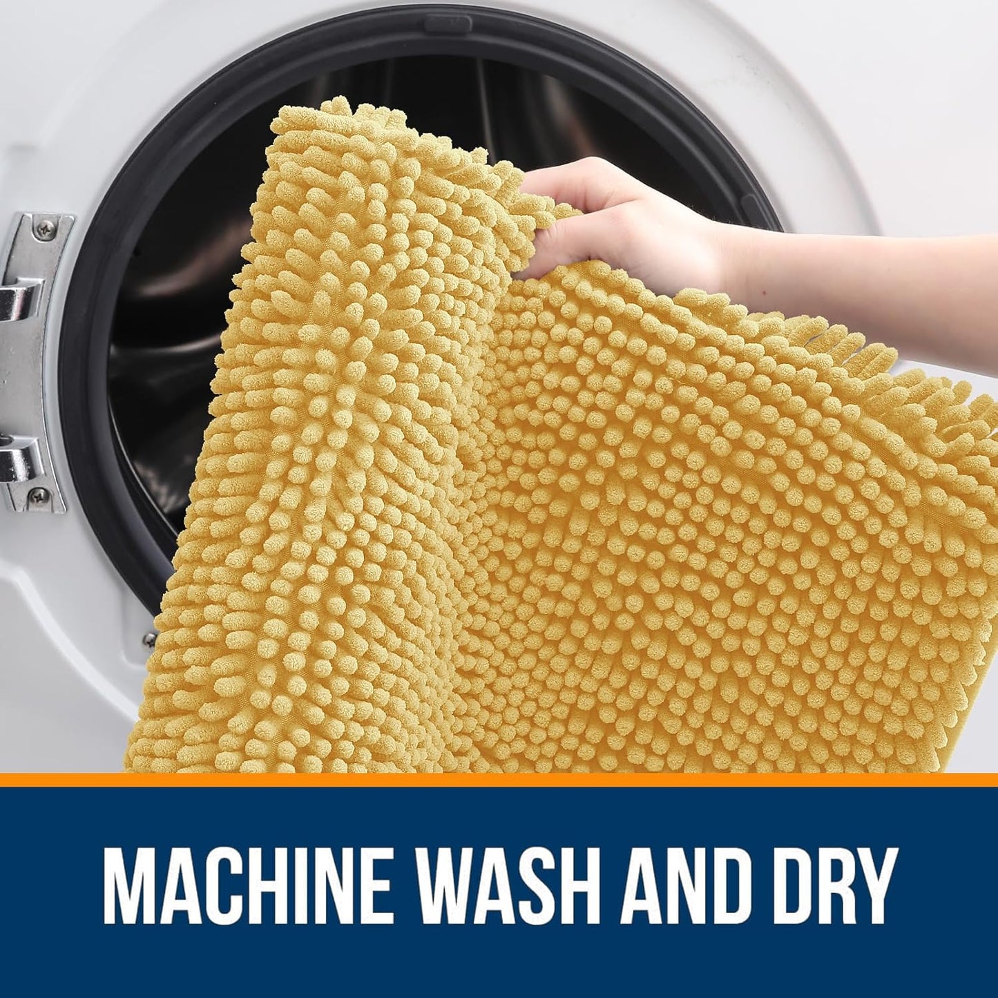 OLANLY Bathroom Rugs 30x20, Extra Soft Absorbent Chenille Bath Rugs, Rubber Backing Quick Dry, Machine Washable Bath Mats for Bathroom Floor, Tub and Shower, Home Decor Accessories, Yellow