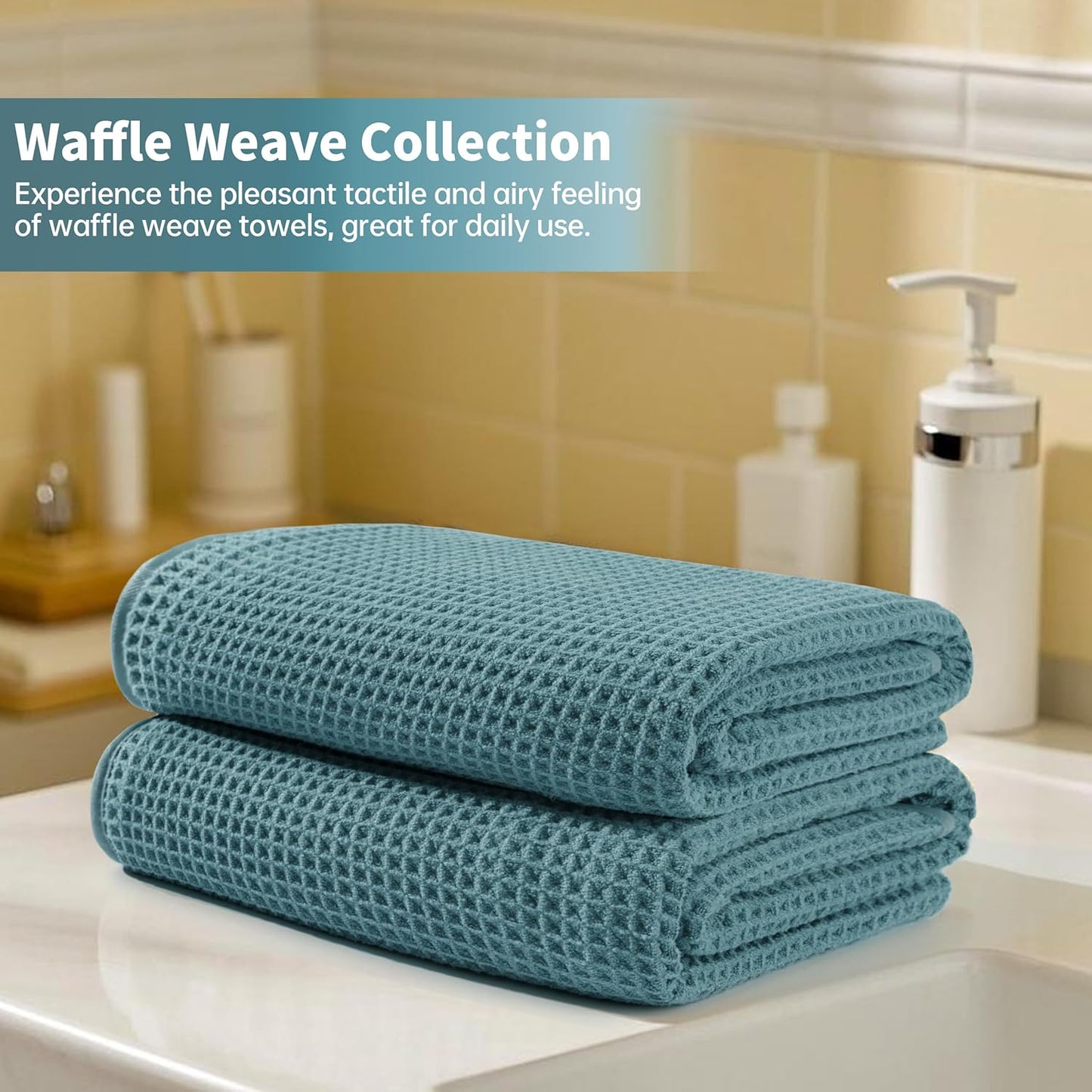 New Microfiber Waffle Bath Towels, 2 Pieces, Oversized, Soft, Absorbent, Fast Drying, Lint Free (Green)