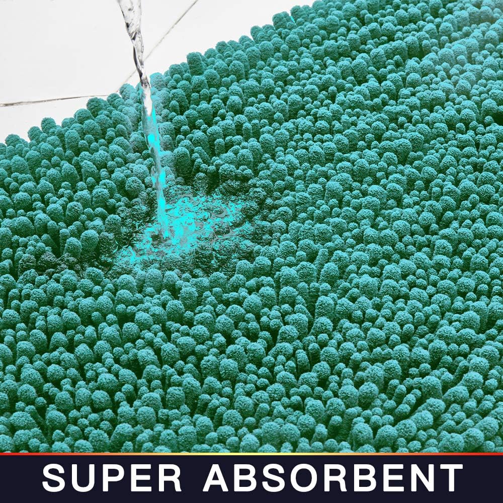 Walensee Bathroom Rug Non Slip Bath Mat (24x17 Inch Turquoise) Water Absorbent Super Soft Shaggy Chenille Machine Washable Dry Extra Thick Perfect Absorbant Best Small Plush Carpet for Shower Floor