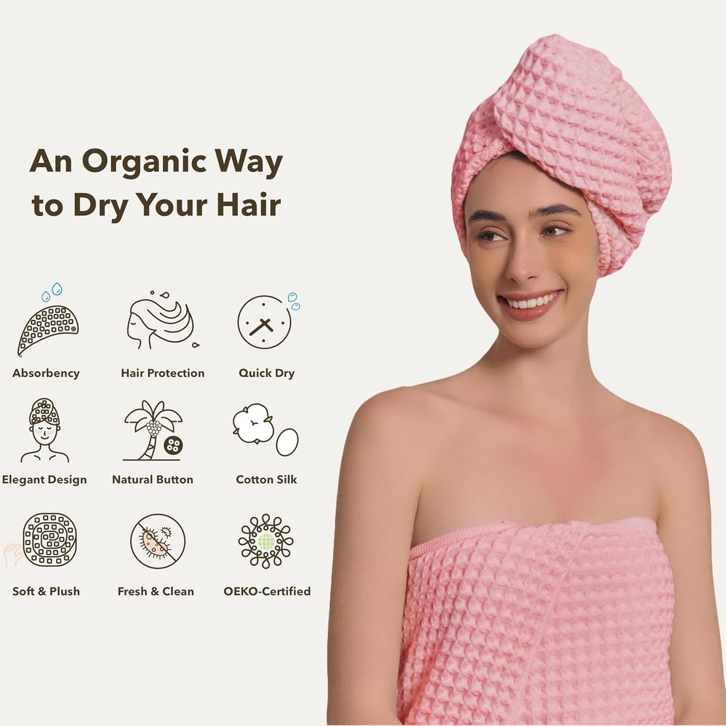 Hair Towel | 100% Japanese Cotton Hair-Drying Waffle Hair Wrap Turban for Women, Ultra-Absorbent, Anti Frizz, Hair Damage Protection