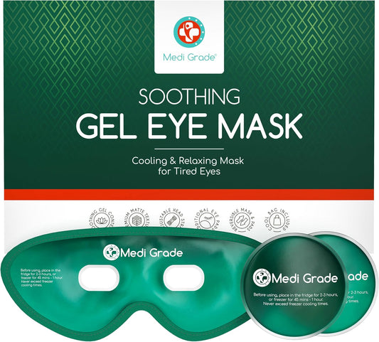 Medi Grade Cooling Eye Mask for Puffy Eyes, Allergies, Sinuses - Reusable Gel Eye Mask and Cooling Pads with Thermo-Bag for Dark Circles, Hangovers and Migraine Relief - Cold Eyemask