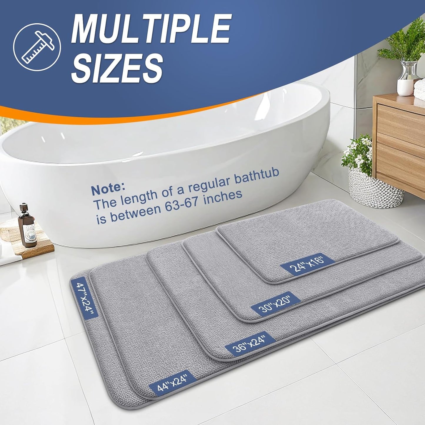 OLANLY Thick Memory Foam Bath Mat Rug 47x20, Extra Soft Absorbent Bathroom Rug, Quick Dry Bath Mats, Non-Slip, Machine Washable Carpet for Bathroom, Tub and Shower, Home Decor Accessories, Grey