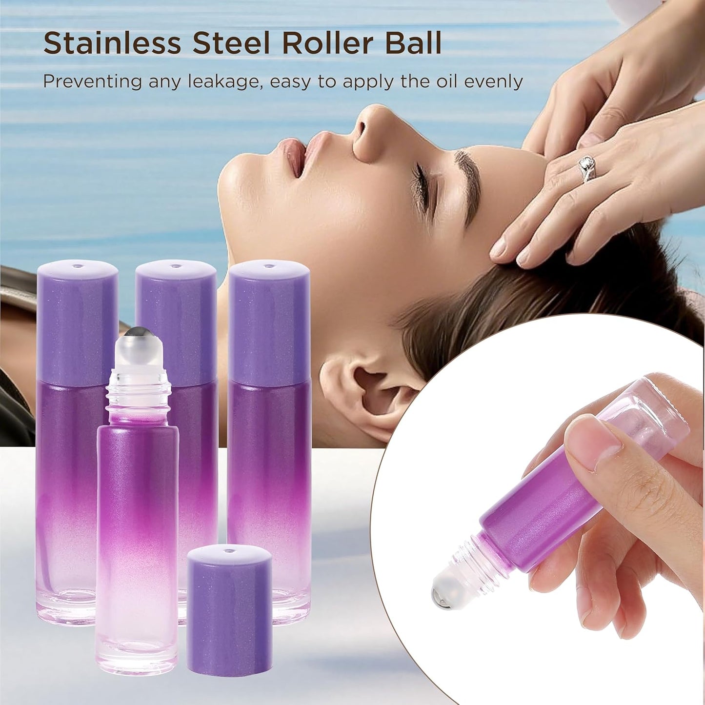 Essential Oil Roller Bottles, 10ml Thick Glass Perfume Roller Bottles with Funnel Opener and Dropper Colored Glass Empty Bottles with Stainless Steel Roller Balls (Purple, 12 Pack)
