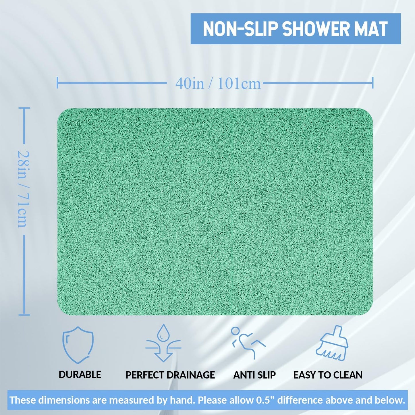 Non-Slip Bathtub Mat, Anti Slip Shower Mat, Fast Drying Bathtub Mats, Foot Scrubber Mat, Anti Slip Mat for Tub, Floor, Bathroom, Kitchen, Home, Hotel (Light Green 40"×28")
