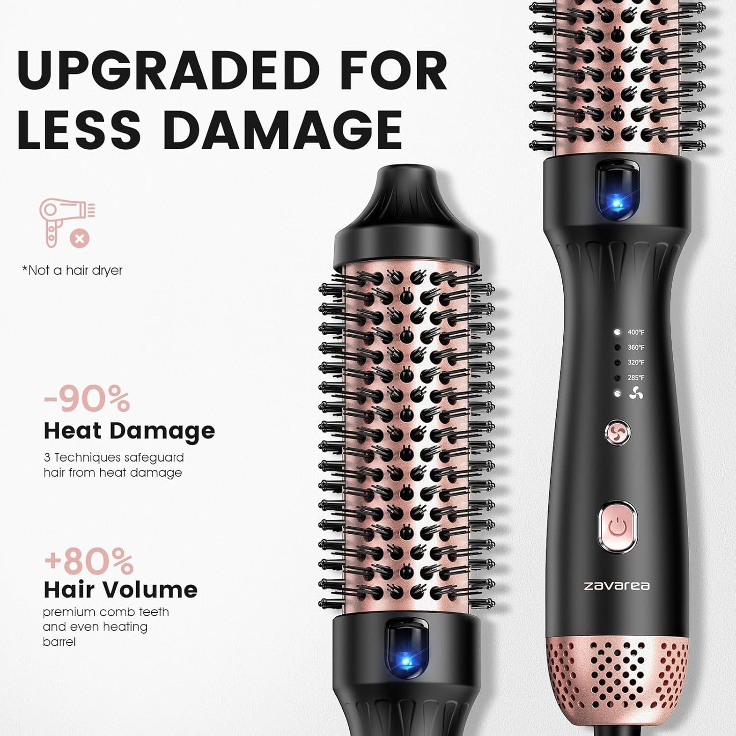 Zavarea Thermal Brush, 1.5 Inch Heated Round Brush for Blowout Look, Hot Styler with 800M Negative Ions & Ceramic for Less Damage & Frizz, Boosts Shine & Easy to Use, Dual Voltage, Elegant Black
