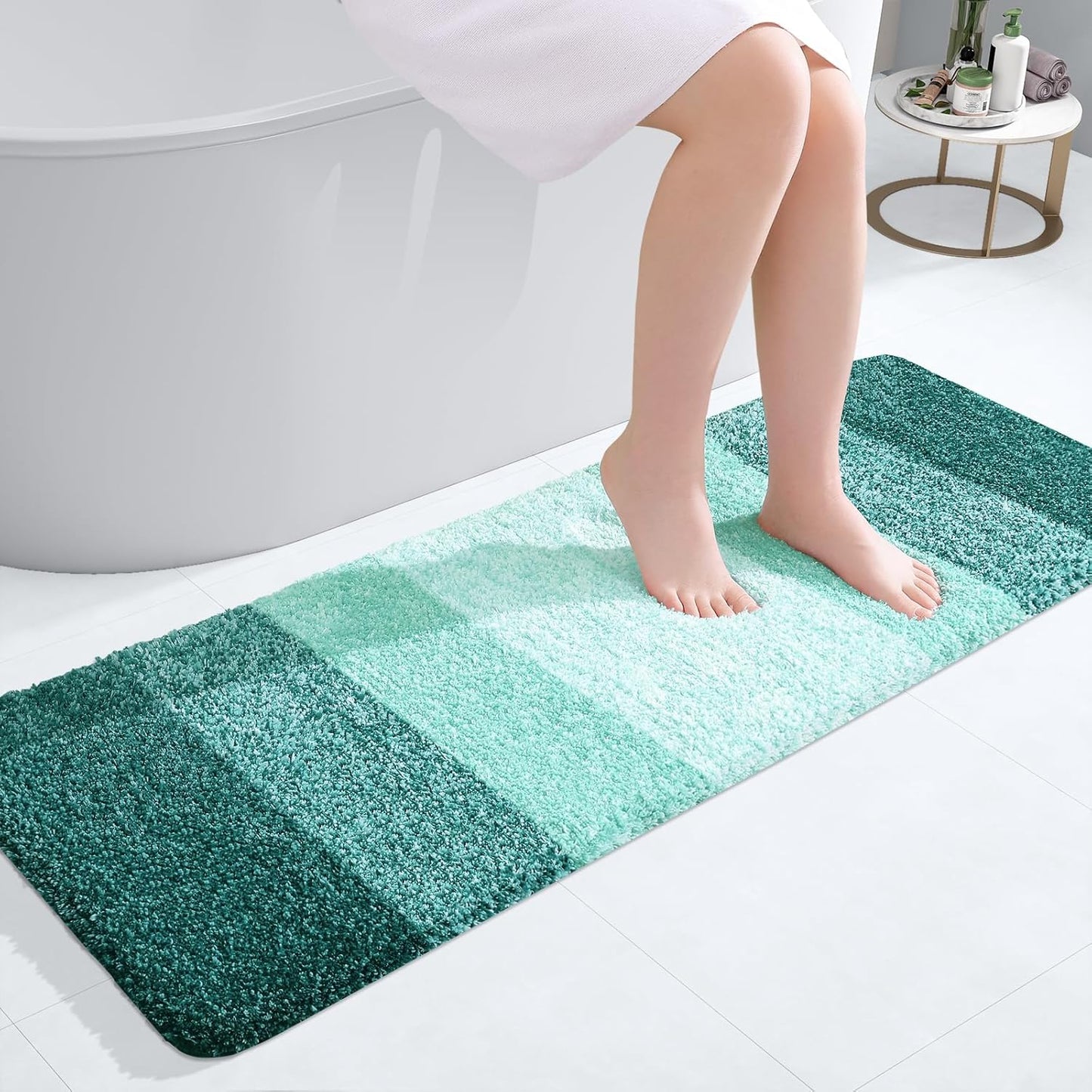 OLANLY Bathroom Runner Rugs 47x17, Extra Soft Absorbent Microfiber Bath Rugs, Rubber Backing, Quick Dry, Washable Bath Mats for Bathroom Floor, Tub and Shower, Home Decor Accessories, Blackish Green