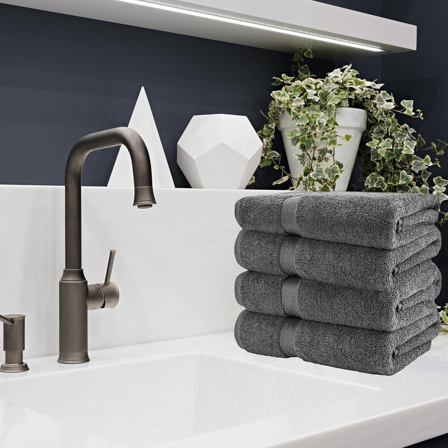 HERCULEAN Bath Sheet 30 x 60 Pack of 4 | 450 GSM Quick Dry and Highly Absorbent | 100% Cotton Terry Towels for Bathroom - Perfect for Shower - Pool and Spa - Luxury Soft Towels - Light Grey