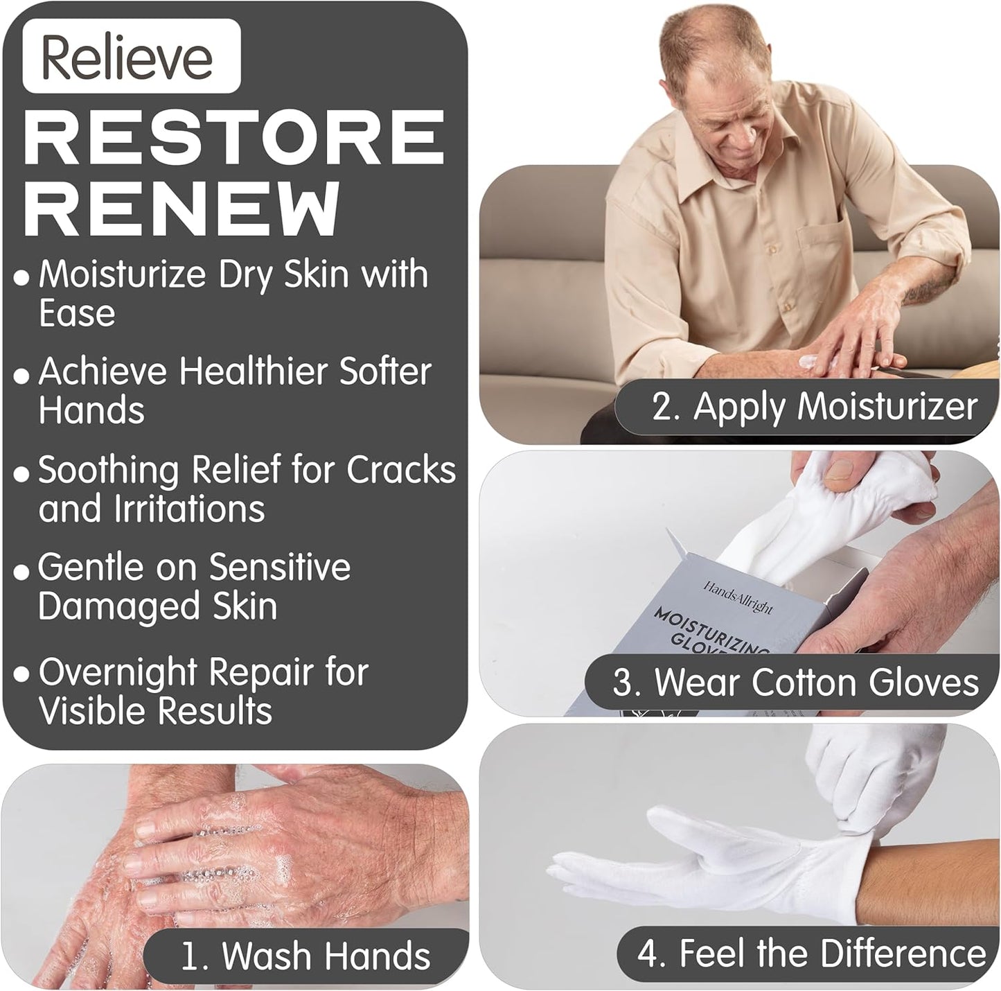 White Cotton Gloves for Dry Hand Sleeping - 8 Pairs of Washable Overnight Moisturizing Gloves with Laundry Bag, Breathable White Gloves for Women & Men