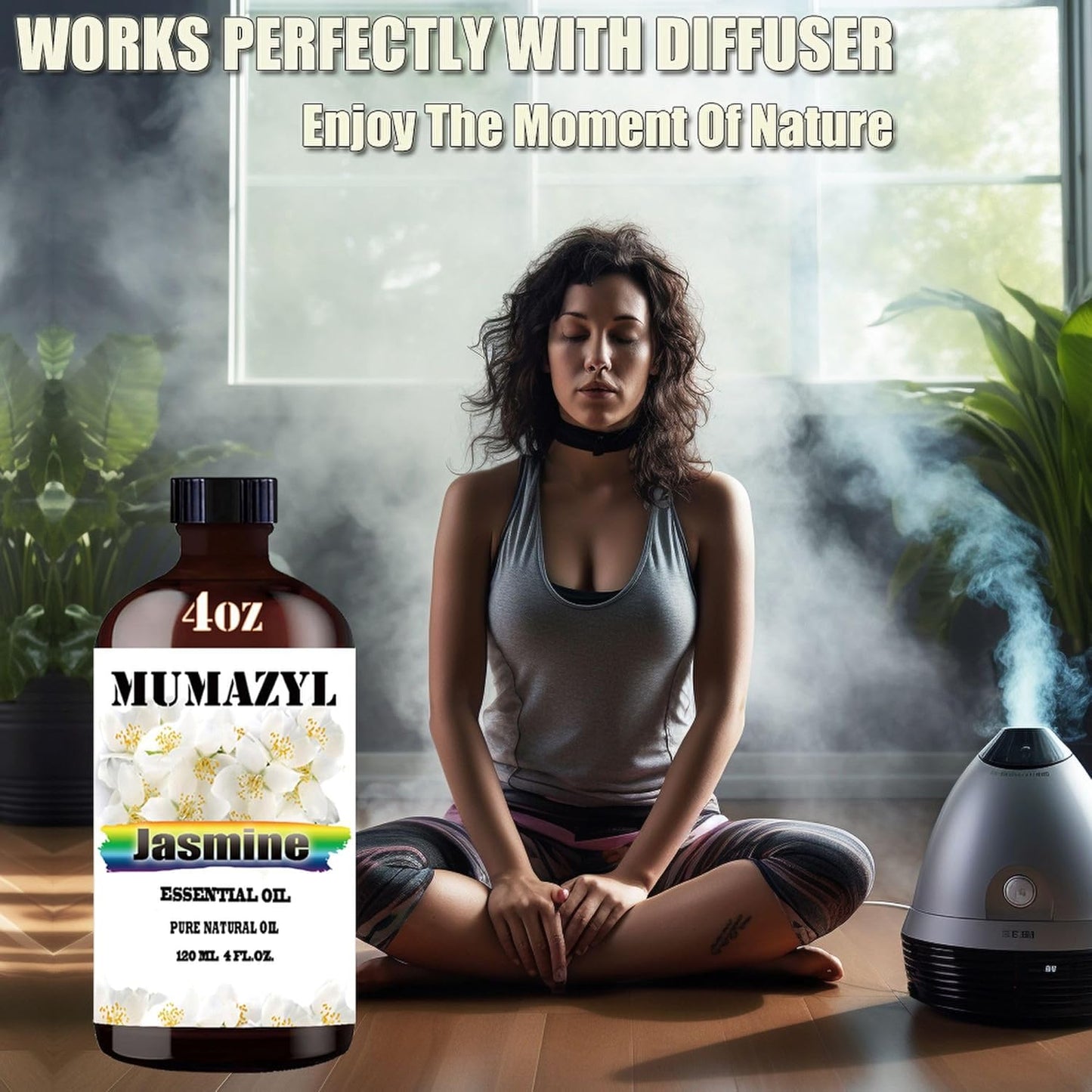 Jasmine Essential Oil, Jasmine Oil 4 Fl Oz 120ML for Diffuser Humidifier Yoga Cleaning DIY Candle Soap Making Essential Oils