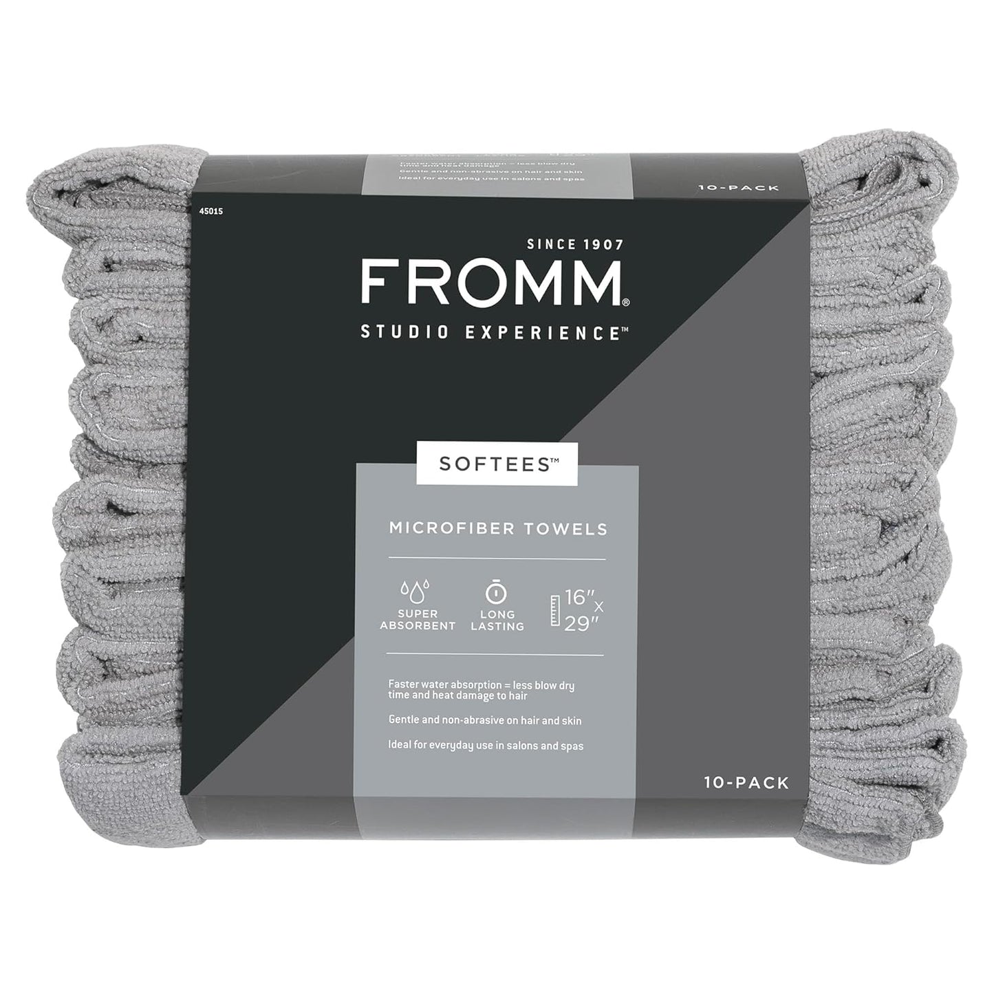 Fromm Softees Microfiber Salon Hair Towels for Hairstylists, Barbers, Spa, Gym in Grey, 16" by 29", 10 count Perfect Hair Care Towel for Drying Curly, Long, Wavy Hair