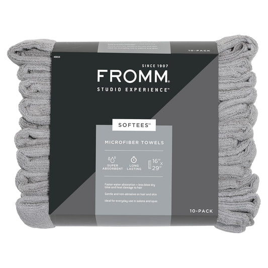 Fromm Softees Microfiber Salon Hair Towels for Hairstylists, Barbers, Spa, Gym in Grey, 16" by 29", 10 count Perfect Hair Care Towel for Drying Curly, Long, Wavy Hair