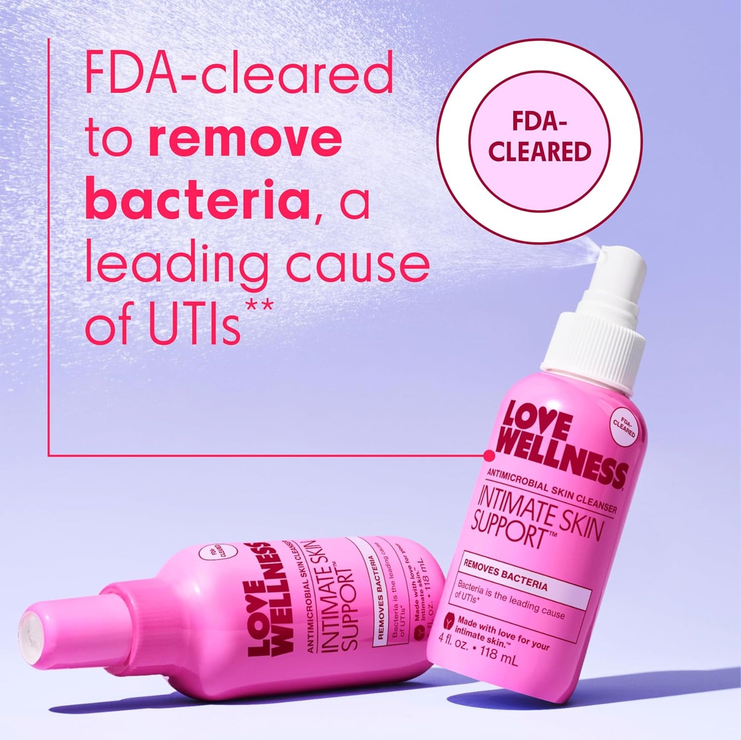 Love Wellness Feminine Hygiene Bundle | pH Balancing Cleanser + Intimate Skin Support Spray | Fragrance-Free Vulva Wash & UTI Prevention Spray | Gentle Daily Intimate Care Set for Women