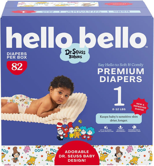 Hello Bello Dr. Seuss Babies Premium Diapers, Size 1, 82 Count: Softness & Protection for Sensitive Skin