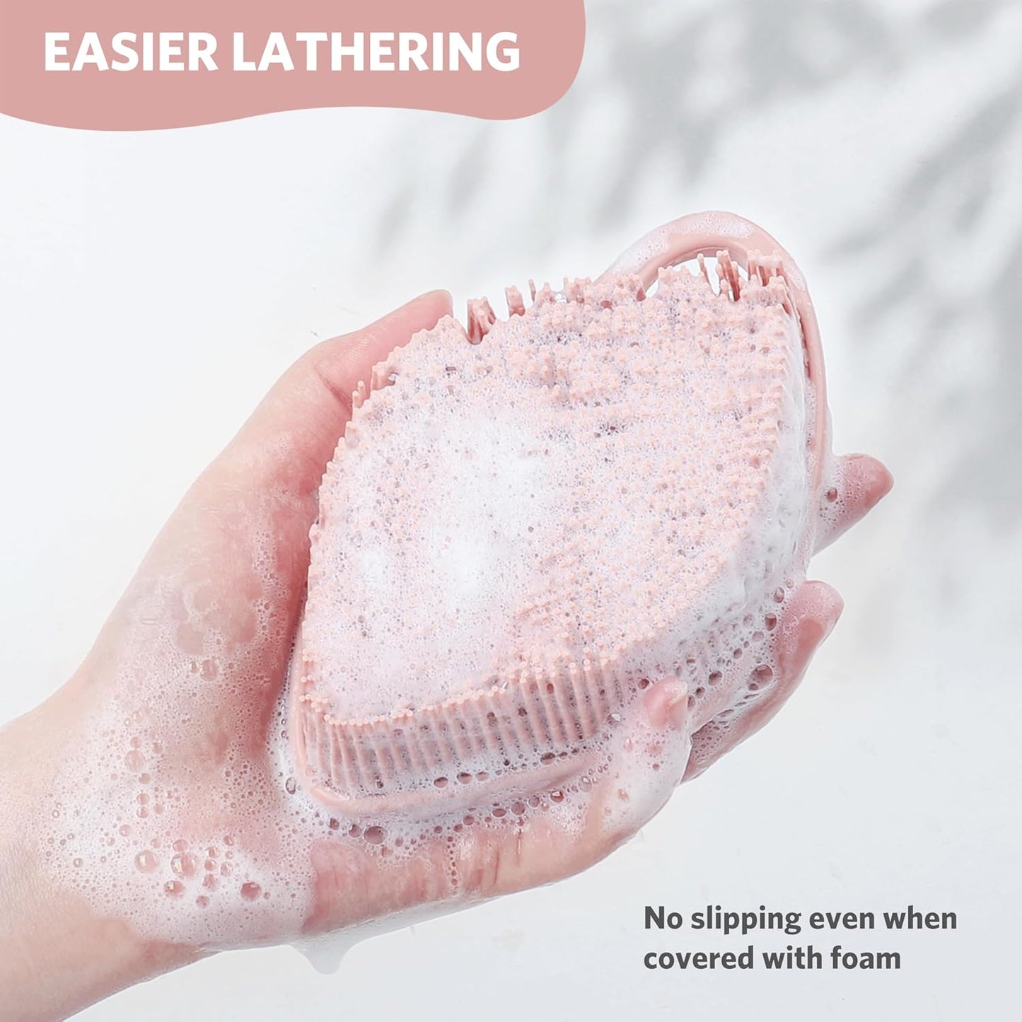 Sndyi Silicone Body Scrubber, Gentle Exfoliating Body Scrubber for Sensitive Skin, Leaf Shaped Shower Scrubber for Body with Lathering Bristles, Silicone Loofah Body Brush for Showering, Pink