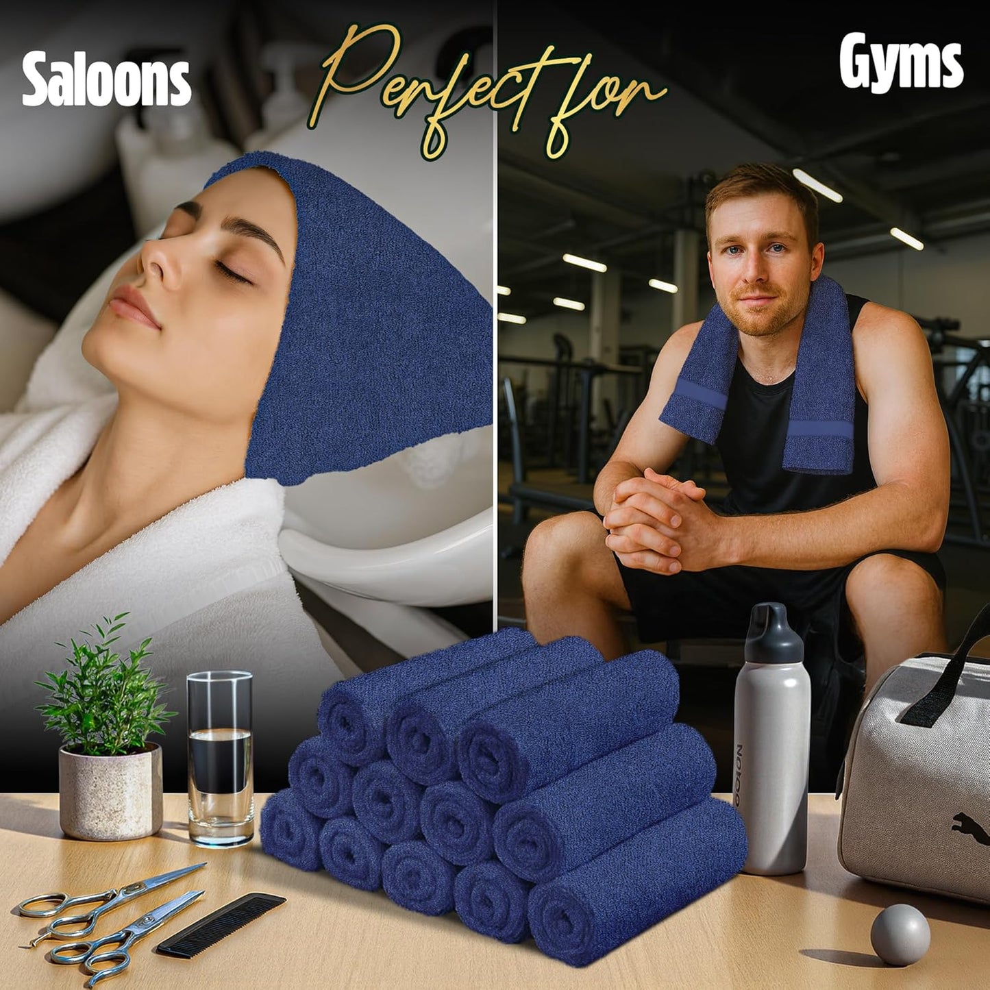 Pearl Linens Pack of 24 100% Cotton Hand Towels, Salon Towels for Spa, Gym and Bathroom Use, Hair Towels in Bulk, Soft, Absorbent, Quick Dry & Machine Washable, 16x27 inches, Light Blue