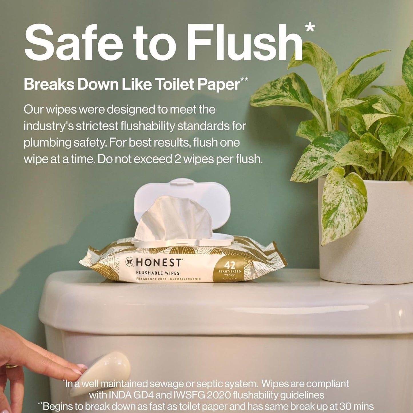 The Honest Company Flushable Wipes for Sensitive Skin | Fragrance Free, Hypoallergenic, 99% Water, Safe to Flush | pH Balanced Feminine Wipes | Gilded Wings, 126 Count