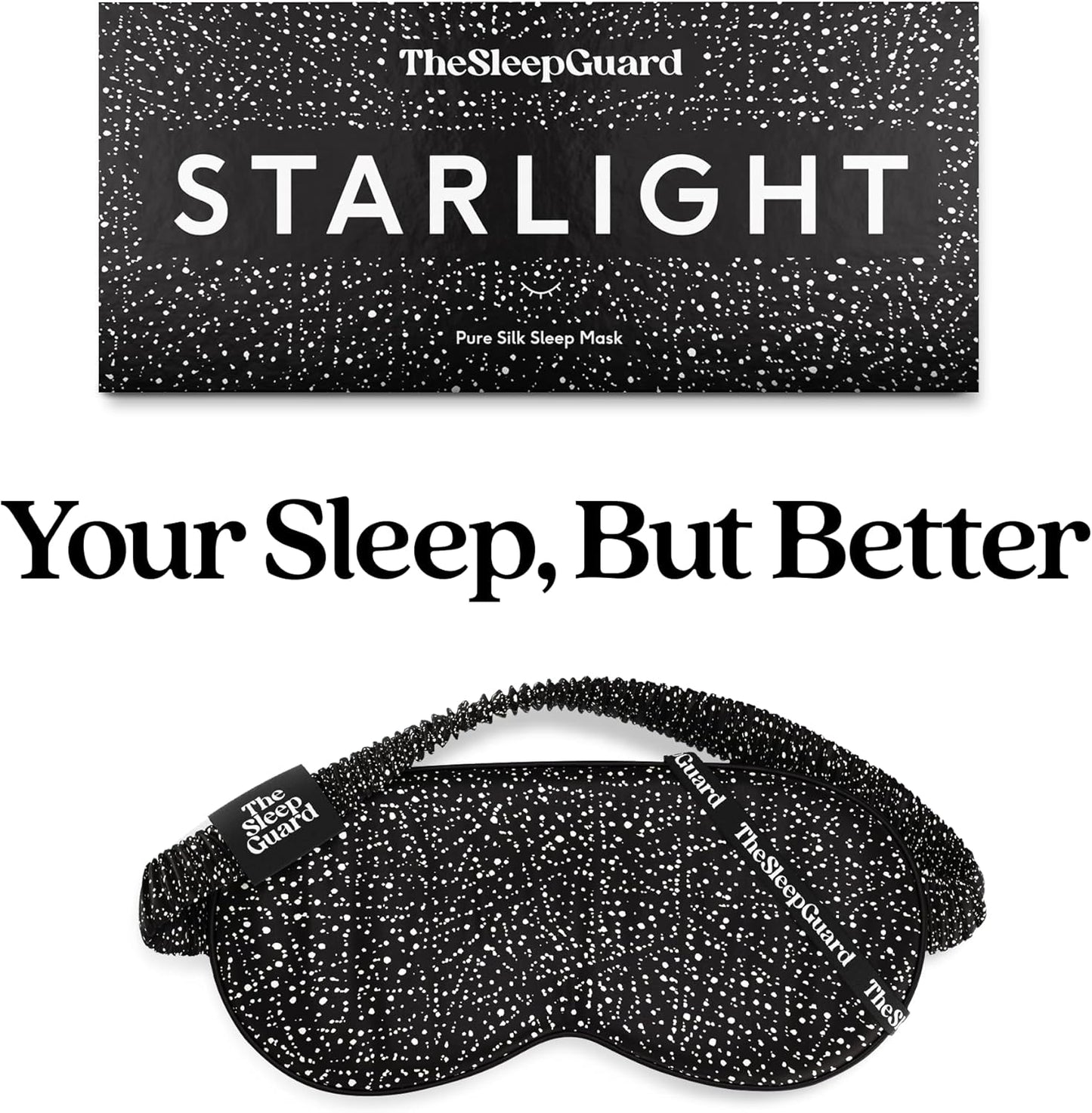 TheSleepGuard Pure Silk Sleep Mask [100% 6A Mulberry Silk, 22 Momme] Light Blocking Travel Essentials. Eye Masks for Sleeping. Black Oeko-Tex Blindfold. Eye Covers for Men & Women