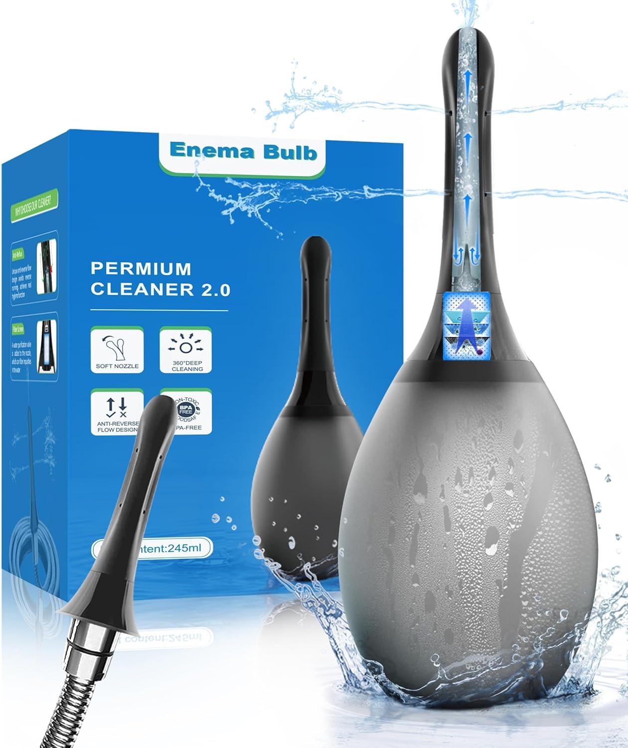 Enema Anal Douche Bottle for Men - Anti BackFlow Enemas Bulb Douches with 7 Spouts,Portable Enemas for Colon Cleanse Men,Feminine Care Shower Anal Douche Kit Cleaner Flusher for Women