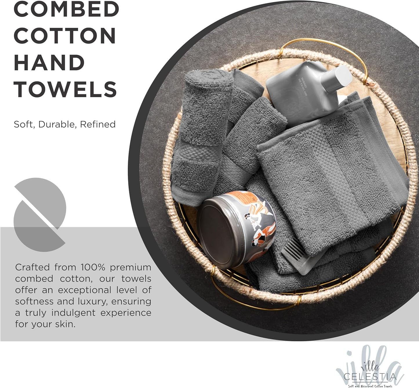 100% Cotton Hand Towel Set of 4, (16 x 28 inches) Sustainable, Soft, Highly Absorbent, Quick Drying, Combed Cotton Hand Towels Pack of 4 Ideal for Hotels, Spa, Bathroom, Dorm, Grey