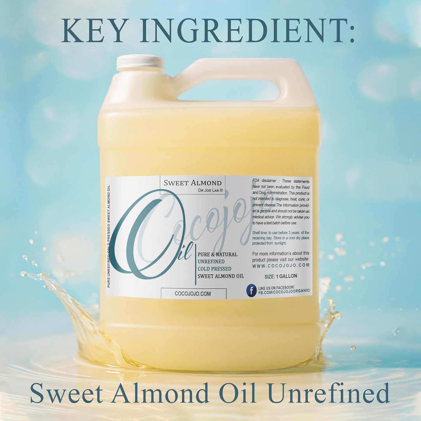 Sweet Almond Oil - Face Skin Hair Cold Pressed 1 Gallon Natural Pure Massage Extra Virgin Unrefined