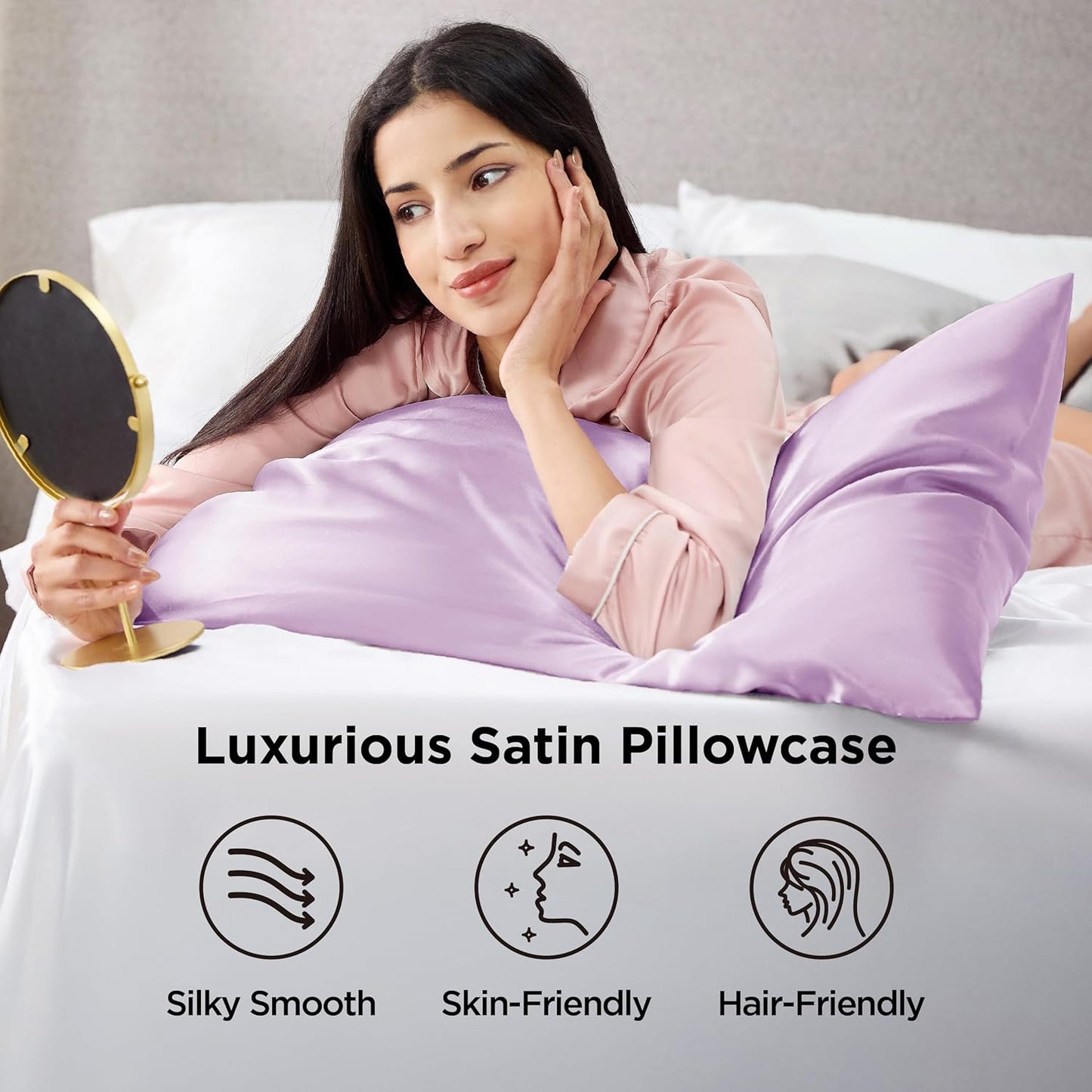 Bedsure Satin Pillowcase 2 Pack Similar to Silk Pillow Cases Standard Size, Pillow Case for Sleeping Women with Envelope Closure, Gifts for Women Men, Navy, 20x26 Inches, 2pcs