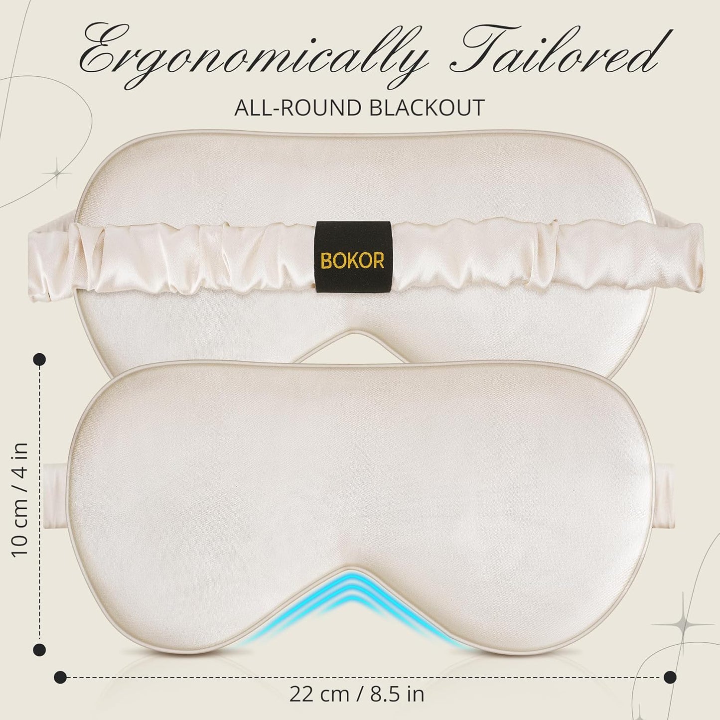 BOKOR Adjustable Silk Sleep Eye Mask for Women and Men, Luxury Mulberry Silk Eye Cover, Light-Blocking Improve Sleep Quality,with Travel Bag - Champagne