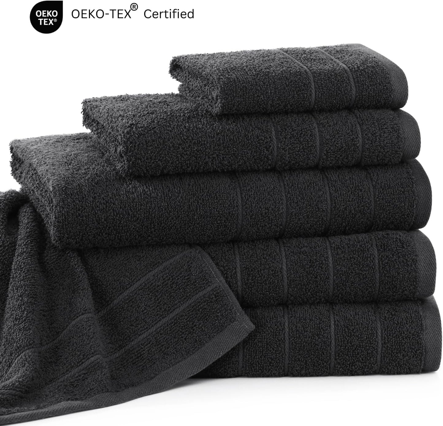 Casa Platino Cotton Towel Set 24 Pc – Quick Dry, Pre-Shrunk, Soft Ring Spun Towels for Bathroom, Large Bath Sheets to Washcloths, Machine Washable, Great Gift Set – Black