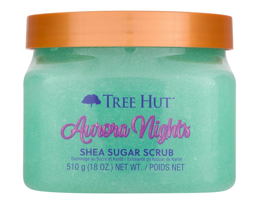 Tree Hut Aurora Nights Shea Sugar Scrub, Exfoliating, Hydrating & Moisturizing Body Scrub with Shea Butter & Nourishing Essential Oils, Smooth & Soften Skin, 18 oz