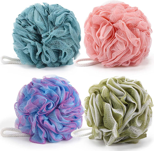 BTYMS Bath Sponges 60g/pc Shower Loofahs Mesh Pouf Shower Pouf Bath Scrunchies Shower Puffs for Body - Pack of 4