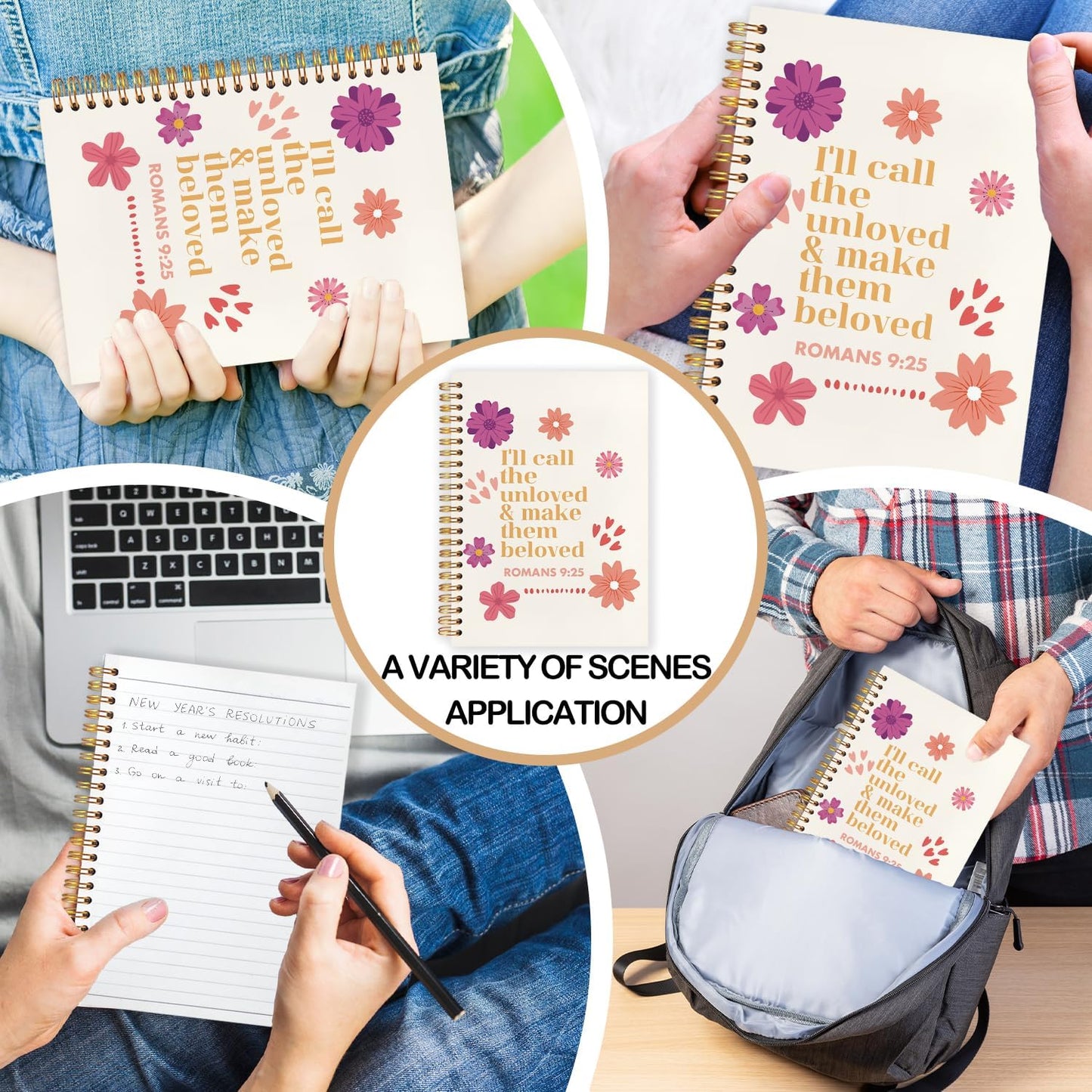 Floral Christian Spiral Journal Notebook 5.5x8.3in, Romans 9:25 Inspirational Bible Prayer Journal for Woman, Christian Gifts for Women Notebooks for Note Taking, Hardcover Notebook