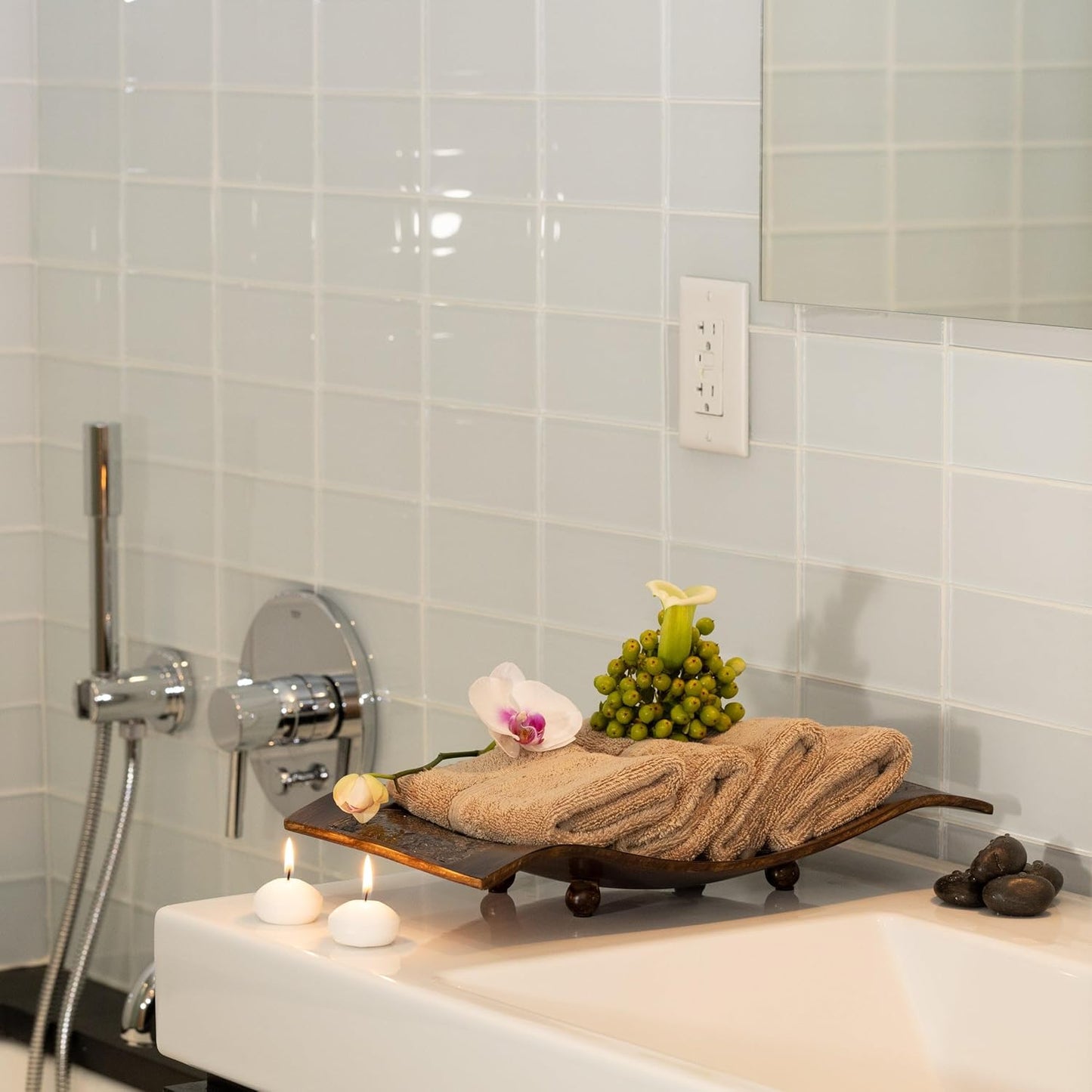 Mosobam Luxury Turkish Towels Set of 8 Washcloths 13X13 Light Taupe 700 GSM Bamboo Viscose & Aegean Turkish Combed Cotton