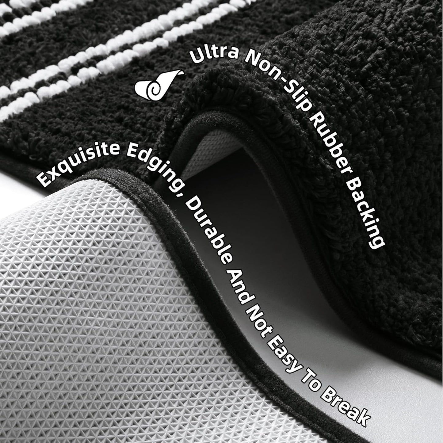 Bathroom Rugs 24x36 Extra Soft Absorbent Bath Mat Chenille Non Slip Shower Mat Rubber Backing Machine Washable Bath Mats for Bathroom Shaggy Black Bath Rugs for Tub, Hallway