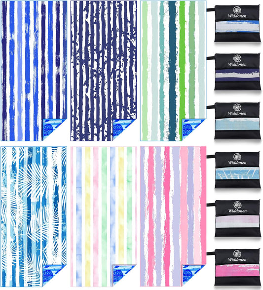 6 Pack Lightweight Thin Microfiber Beach Towel Sand Free Quick Dry Absorbent Compact Soft Pool Swim Travel Towels Extra Large Oversized Beach Accessories packable Essentials Stuff Gifts for Adult