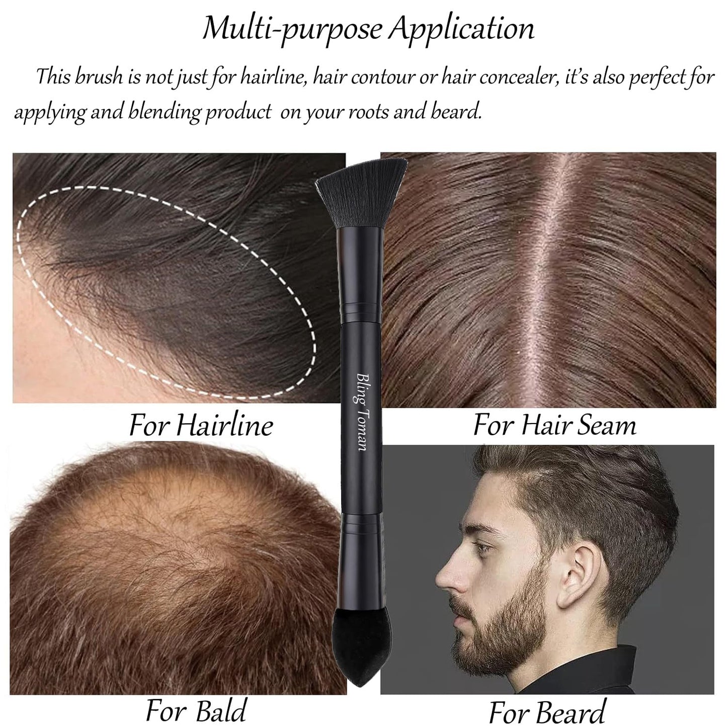 Dual-Ended Hairline Powder Brush Concealer Brush Precision Makeup Brush Set with Sponge Tip for Seamless Blending Hair Touch Up And Contouring Blending (Black Brush)