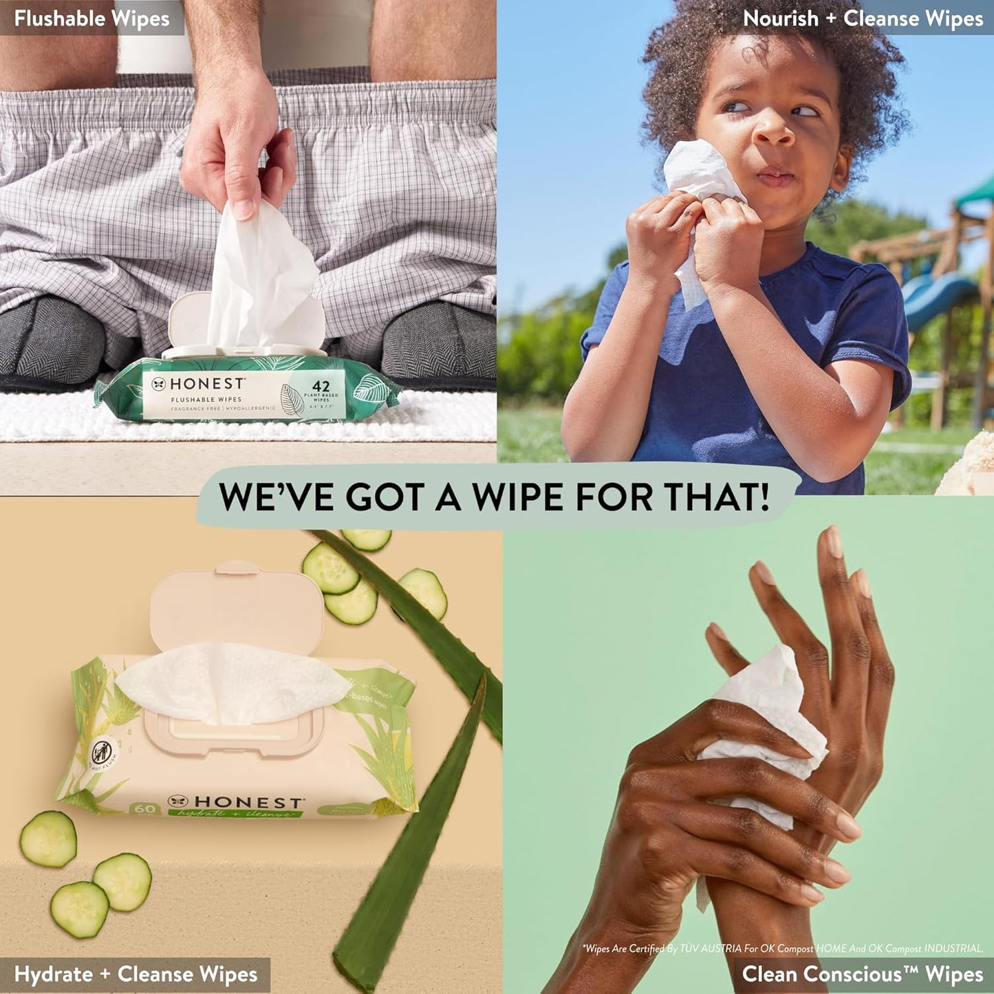 The Honest Company Clean Conscious Multi-Use Wipes Hypoallergenic and Unscented for Sensitive Baby Skin Over 99% Water Compostable Plant Based Baby Wipes Pattern Play 60 Count