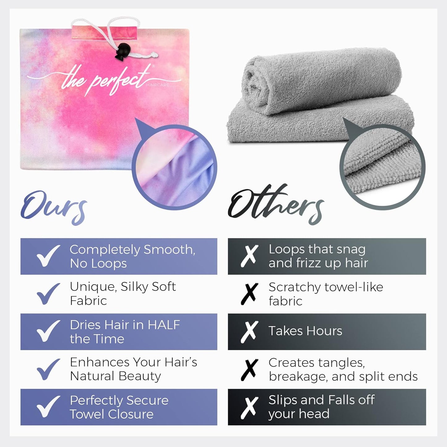 Microfiber Hair Towel Wrap for Women - Gift and Travel - Smooth like Silk - Curly, Wavy, Straight Hair Girls - Plopping Essential - Anti-Frizz, Fast Drying, Works Better than a Cotton T-Shirt