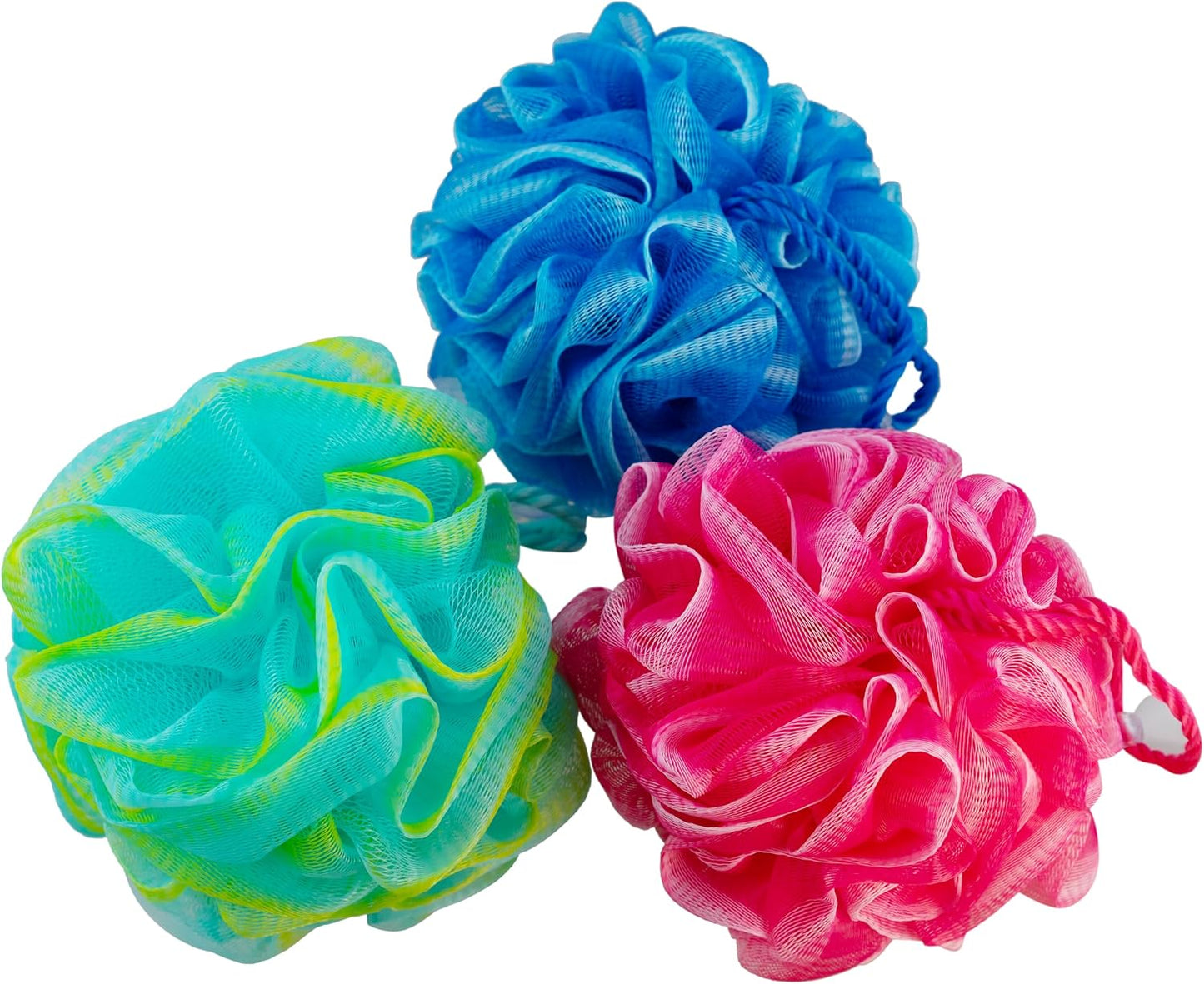 Bath Loofah Set, 3 Pack Shower Pouf Body Sponges with Suction Cups, Exfoliating Bath Accessories for Men and Women, Multicolor