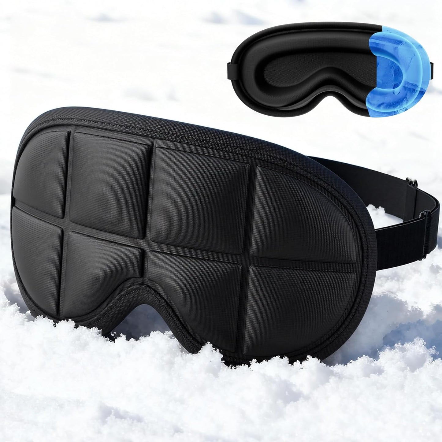 3D Cooling Sleep Mask with Double Coldfocus Gel - Frozen Cold Gel Eyes Mask with Contoured Blackout Hot & Cold Therapy for Women, Men Sleeping on Airplane Traveling for Migraine, Dry Puffy Eyes,1 Pack