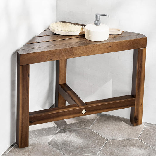 HOLANA Acacia Shower Foot Rest - Wooden Shower Stool for Inside Shower - Corner Shower Stool Seat & Bath Stool for Shaving Legs - Bath Step Stools Bench for Bathroom (Walnut, 16.5"x12"x12")