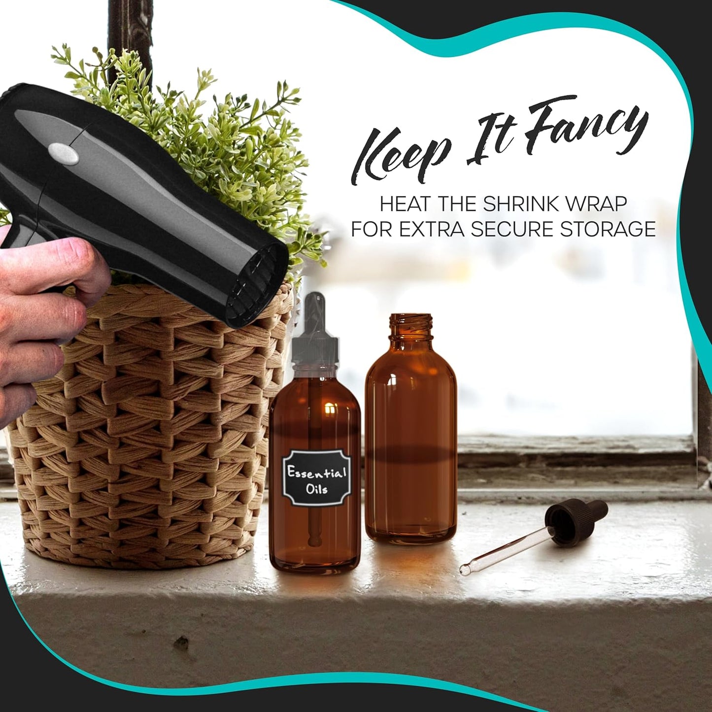 Nevlers Amber Glass Dropper Bottles 4 Oz 48 Pack | Tincture Bottles with Dropper, Shrink Wrap, Funnel, Brush, Marker, & Labels | Glass Oil Bottle | Liquid Medicine Dispenser | Apothecary Supplies