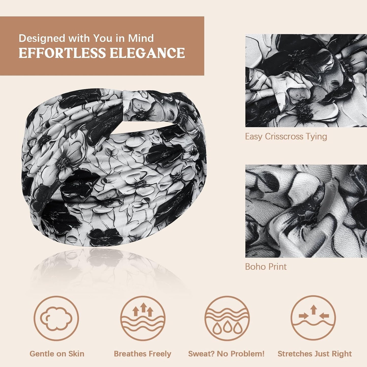 Wide Headbands for Women Knotted No Slip Head Bands Soft Turban Headband Hair Accessories Boho African Solid Color Head Wraps for Women Yoga Workout Pack of 6