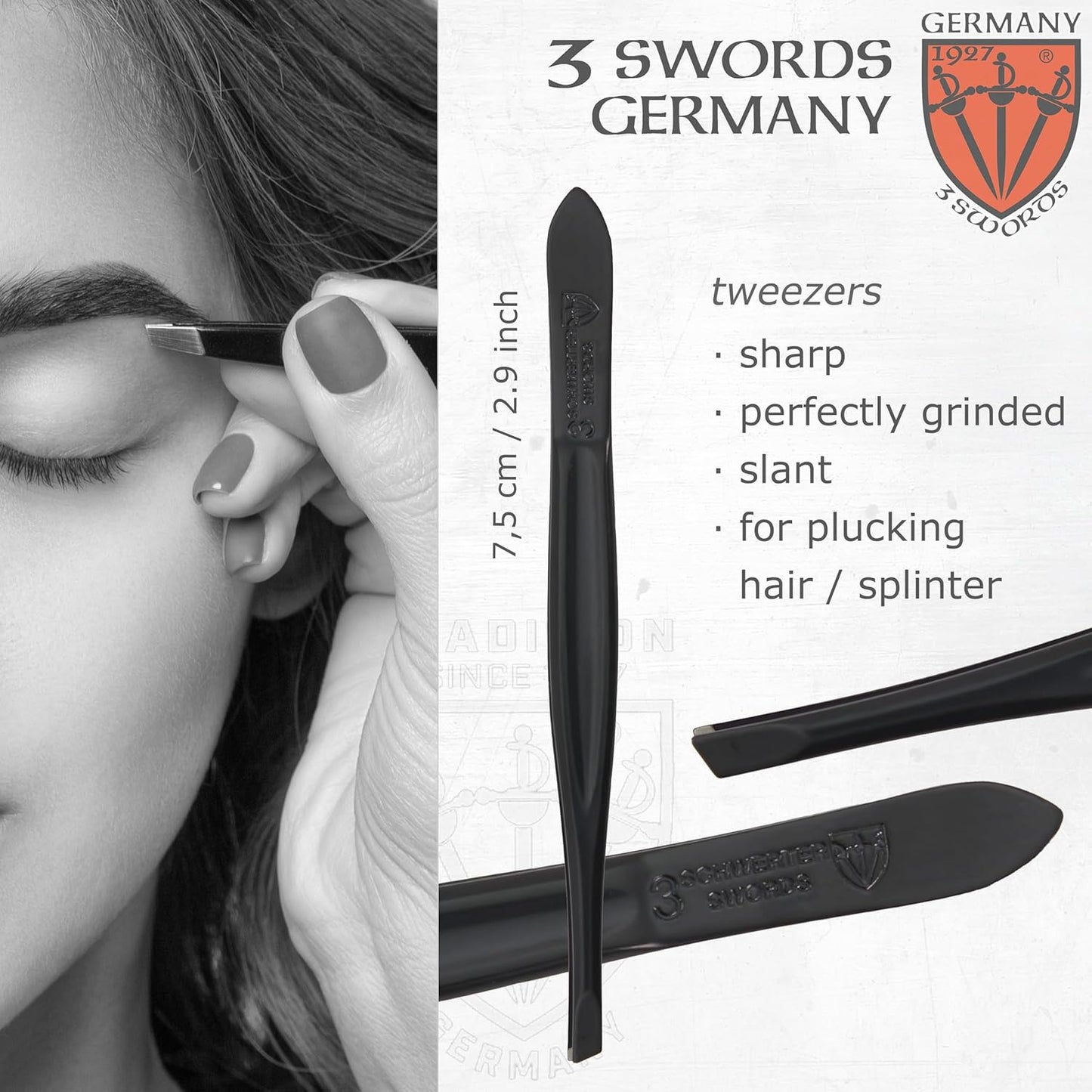 3 Swords Germany - Brand Quality 4 Piece Manicure Pedicure Grooming kit Set for Professional Finger & Toe Nail Care Tweezers File Clipper Fashion Leather case in Gift Box, Made by 3 Swords (02563)