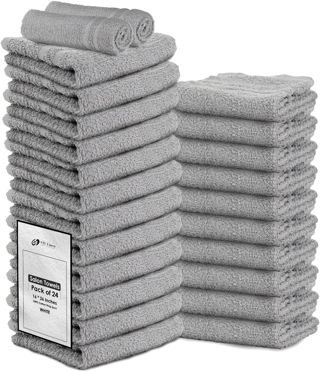 Hand Towels (Pack of 24) Grey Economy Salon Towels - 100% Cotton Spa Towel – 16 x 27 Inches Highly Absorbable, Facial, Gym, Hair Towels Face Towels Bulk