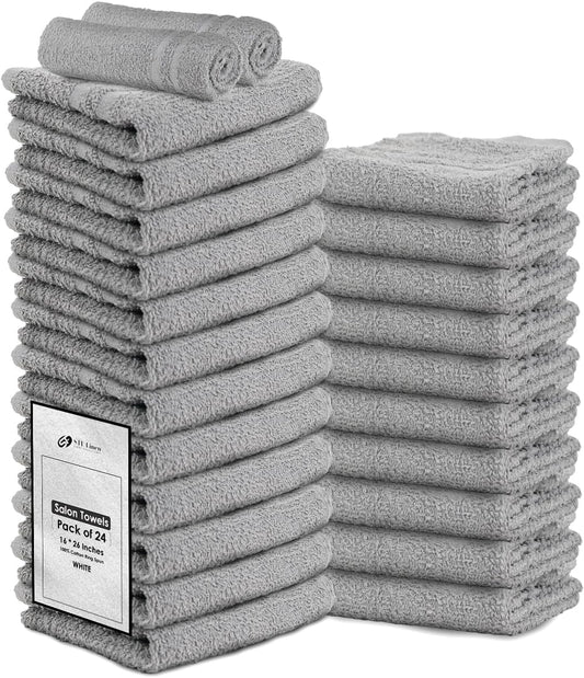 Hand Towels (Pack of 24) Grey Economy Salon Towels - 100% Cotton Spa Towel – 16 x 27 Inches Highly Absorbable, Facial, Gym, Hair Towels Face Towels Bulk