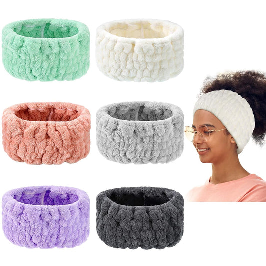 WILLBOND 6 Pieces Extra Wide Band 5 Inch Spa Facial Microfiber Headband Elastic Makeup Headbands Hair Accessories for Thick and Curly Hair, 6 Colors