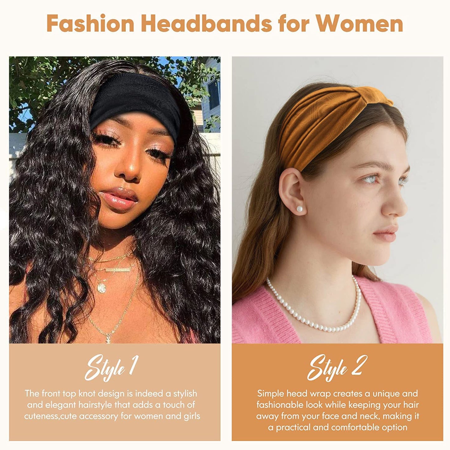 Yeshan Wide Headbands for Women Non Slip Turban Headband, Boho Elastic Headband Sweat Bands Yoga Hair Bands for Women's Hair，Pack of 8