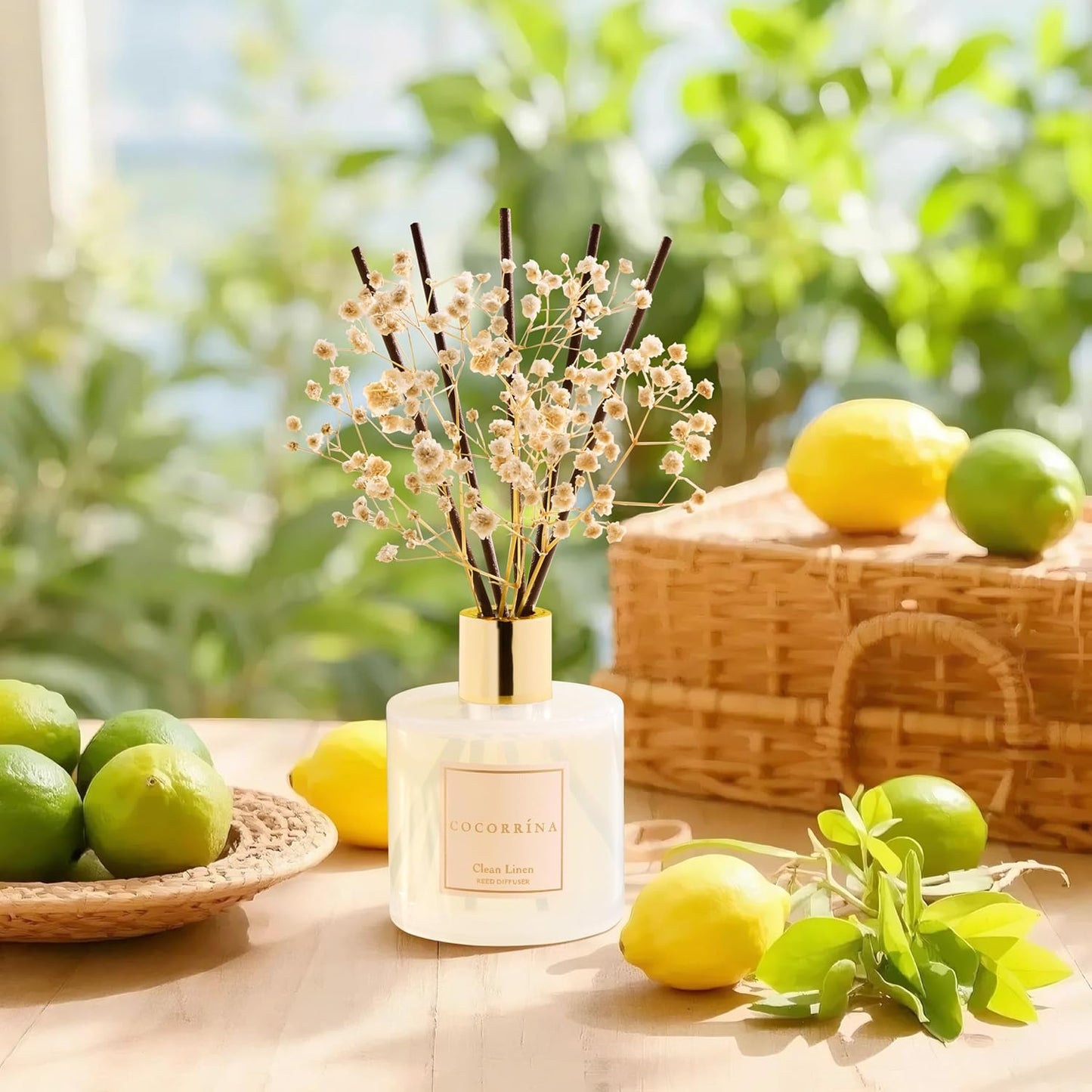 Cocorrína Reed Diffuser Set, Clean Linen 6.7 fl oz Scented Diffuser with Sticks Home Fragrance Reed Diffuser for Bathroom Shelf Decor