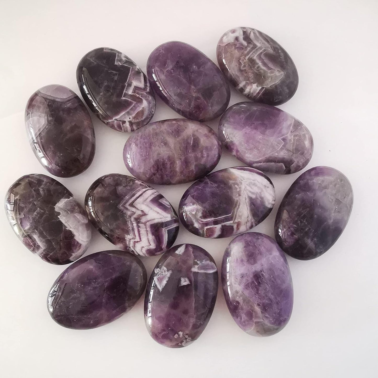 Natural Amethyst Oval Polished Worry Stones, Healing Crystal Indoor Fountain Stones Massage Energy Anxiety Relief Items