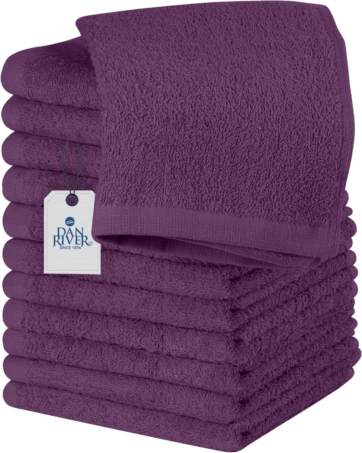 DAN RIVER 100% Cotton Wash Cloths 12 Pack [12x12] Soft & Absorbent wash rag, Gym, Hotels & Spa Perfect for Everyday Use Fingertip Towels, Purple Passion